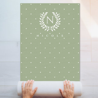 Sage Green Laurel Monogram Polka Dot Pattern Yoga Mat