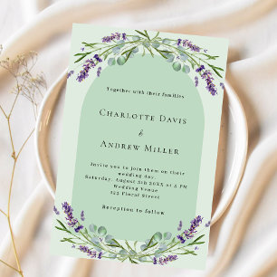 Sage green lavender floral arch luxury wedding invitation