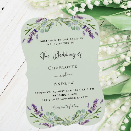 Sage green lavender greenery wedding invitation