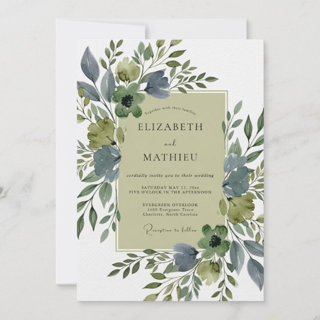 Sage Green Lavish Botanical Wedding Invitation (Front)