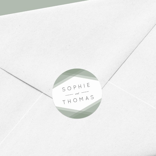 Sage Green Layered Geometric Wedding Classic Round Sticker (Creator Uploaded)