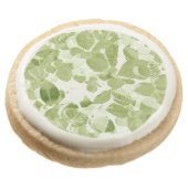 Sage Green Leaf Design Round Shortbread Cookie (Angled)