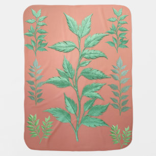 Sage Green Leaf Embroidery Print Botanical Throw B Baby Blanket