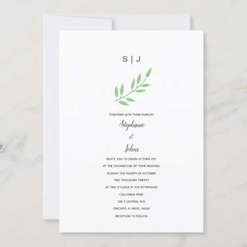 Sage Green Leaf Grey Monograms Name Boho Wedding Invitation