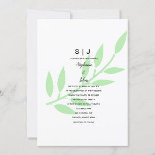 Sage Green Leaf Monogram Minimal Wedding 2024 Invitation