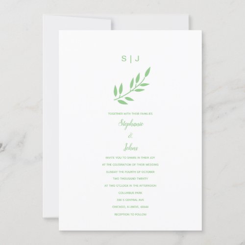 Sage Green Leaf Monograms Name Custom Boho Wedding Invitation