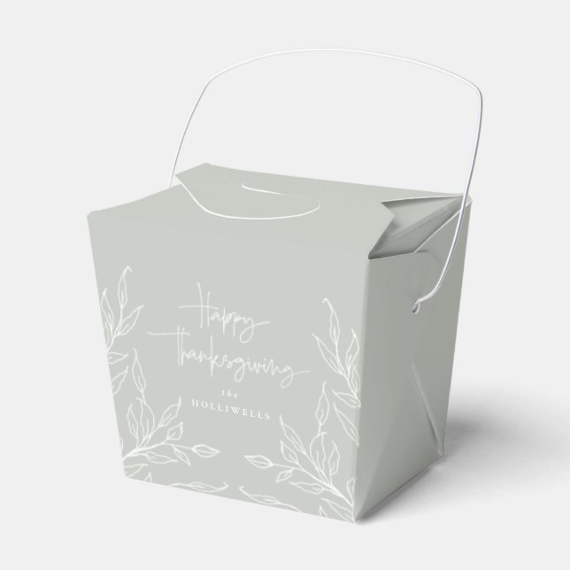 Sage Green Leaf Motif Happy Thanksgiving Favor Boxes (Front Side)
