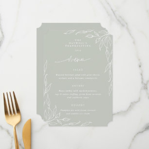 Sage Green Leaf Motif Thanksgiving Dinner Menu