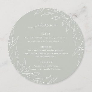 Sage Green Leaf Motif Thanksgiving Dinner Round Menu