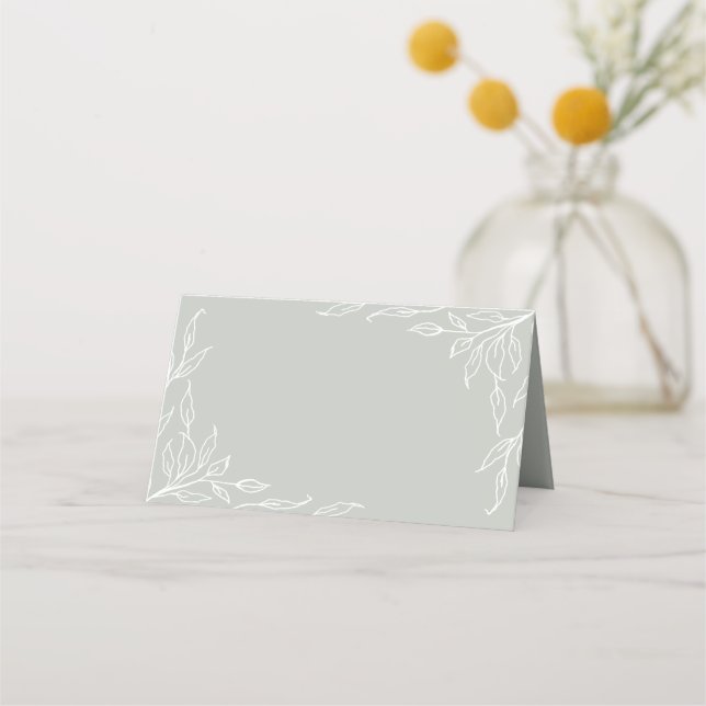 Sage Green Leaf Motif Thanksgiving Folded Place Card (Front)