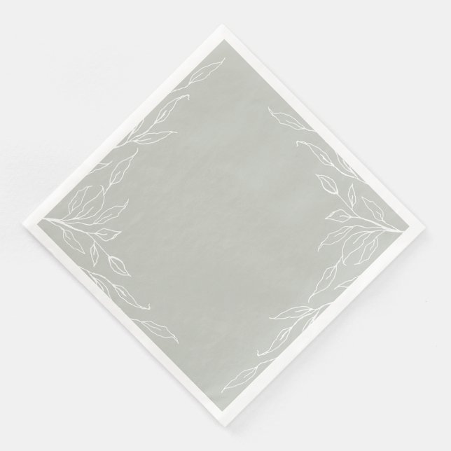 Sage Green Leaf Motif Thanksgiving Party Paper Dinner Napkins (Corner)
