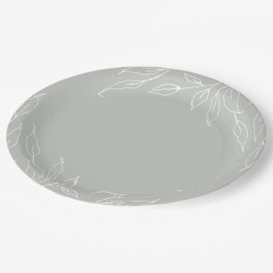 Sage Green Leaf Motif Thanksgiving Party Paper Plates