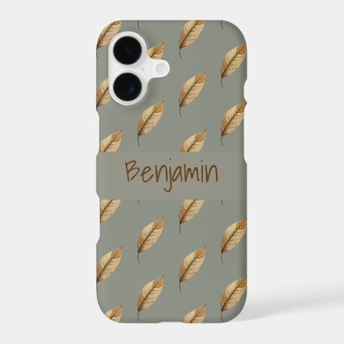 Sage Green | Leaf Pattern | Monogram Name iPhone 17 Case