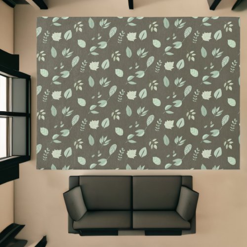 Sage Green Leaf Pattern  Stripes Pattern Rug