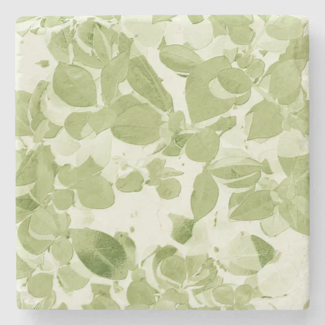 Sage Green Leaf Pattern, Vintage Inspired Stone Coaster Zazzle