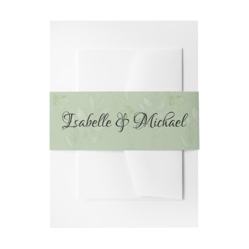 Sage Green Leaf Pattern with Names Invitation Belly Band