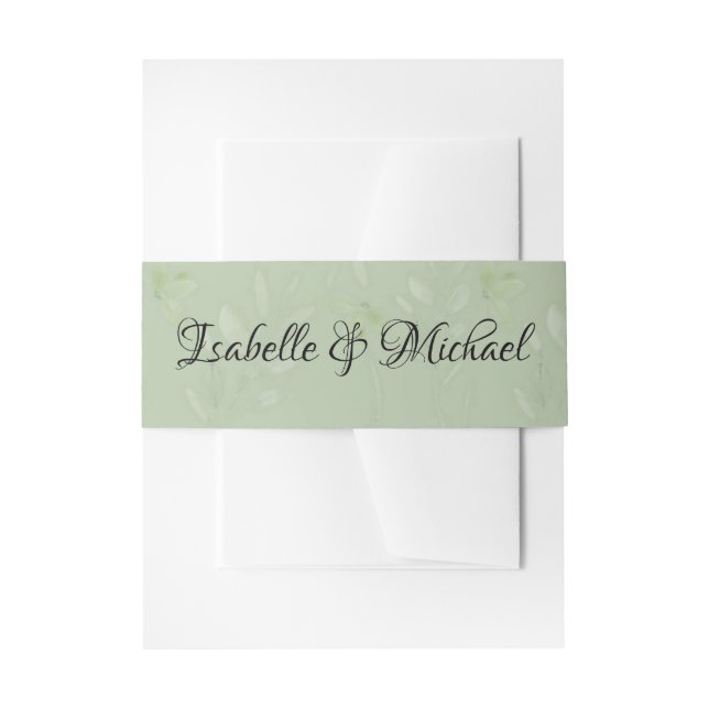 Sage Green Leaf Pattern with Names Invitation Belly Band (Front Example)