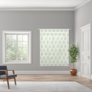 Sage Green Leaf Sheer Curtain with Ivory Backgroun