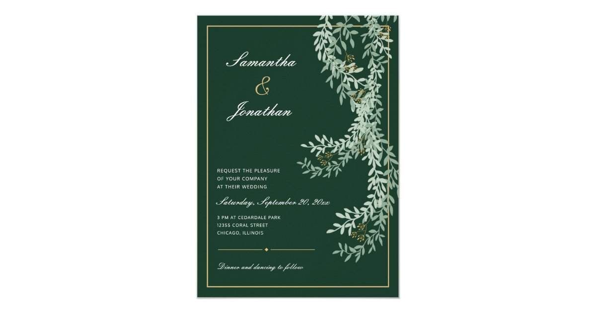 Sage Green Leaf Vines | Emerald Green Wedding Invitation | Zazzle.com