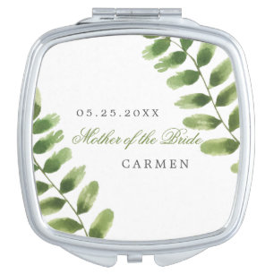 sage green leaf watercolor Mother of the Bride Compact Mirror