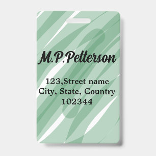Sage green leafy add name address text pattern boh badge
