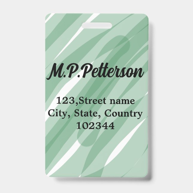 Sage green leafy add name address text pattern boh badge (Front)