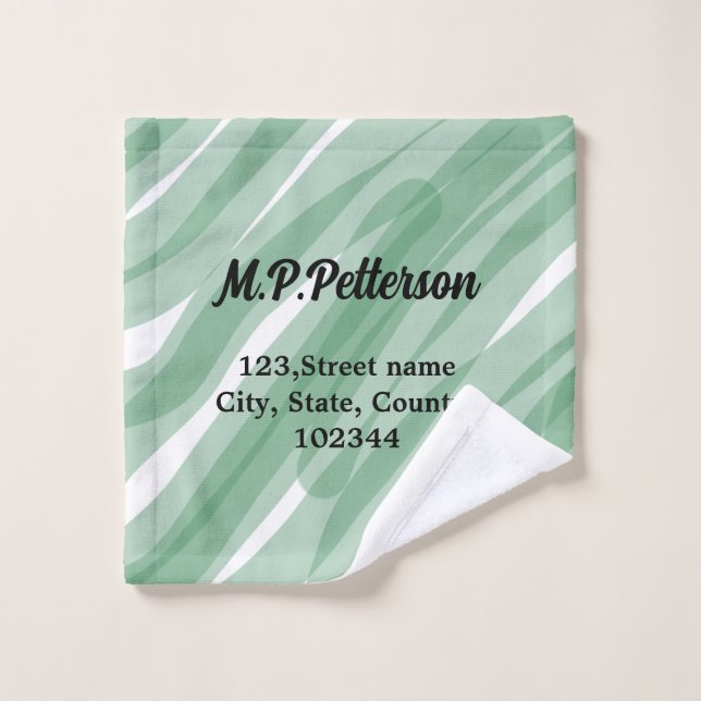 Sage green leafy add name address text pattern boh wash cloth (Wash Cloth)