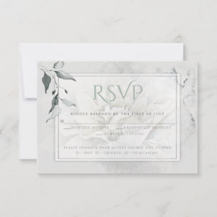 Sage Green Leafy Alabaster Dahlia Watercolor Wash RSVP Card