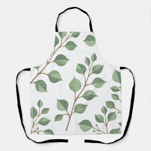 Sage Green Leafy Branches Botanical Watercolor  Apron