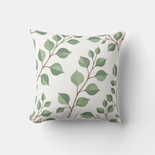 Sage Green Leafy Branches Botanical Watercolor Throw Pillow