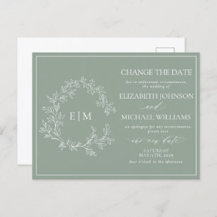 Sage Green Leafy Crest Monogram Change The Date In Invitation Postcard