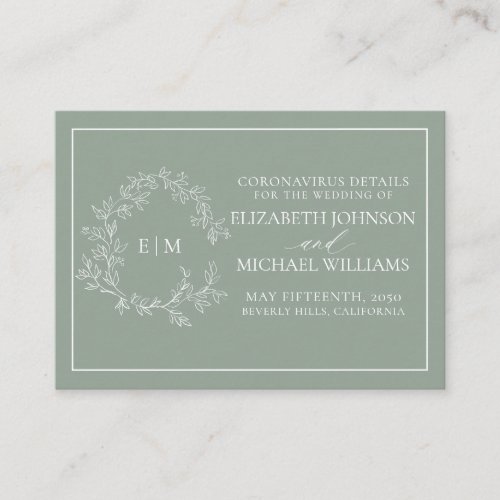 Sage Green Leafy Crest Monogram Coronavirus Detail Enclosure Card