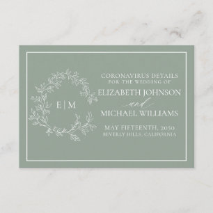Sage Green Leafy Crest Monogram Coronavirus Detail Enclosure Card