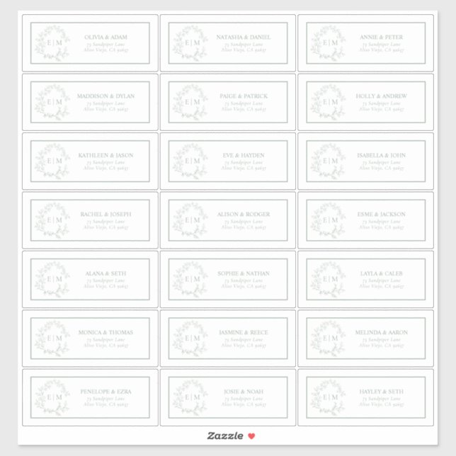 Sage Green Leafy Crest Monogram Guest Address Sticker (Sheet)