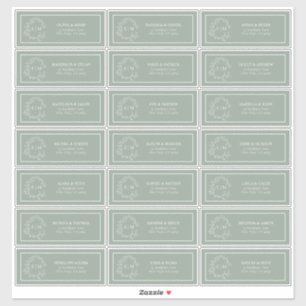 Sage Green Leafy Crest Monogram Guest Address Sticker
