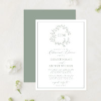 Sage Green Leafy Crest Monogram Rehearsal Dinner