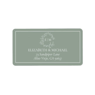 Sage Green Leafy Crest Monogram Wedding Address La Label