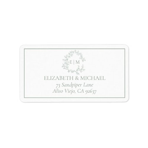 Sage Green Leafy Crest Monogram Wedding Address Label