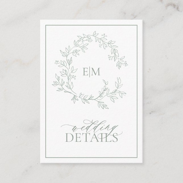 Sage Green Leafy Crest Monogram Wedding Enclosure  (Front)