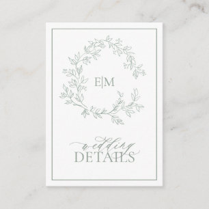 Sage Green Leafy Crest Monogram Wedding Enclosure 