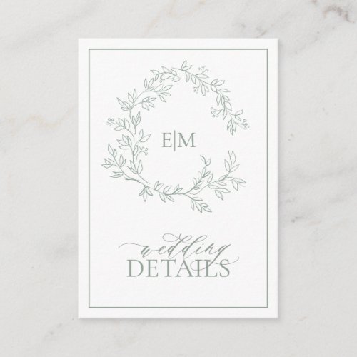 Sage Green Leafy Crest Monogram Wedding Enclosure 