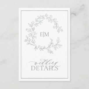 Sage Green Leafy Crest Monogram Wedding Enclosure Card