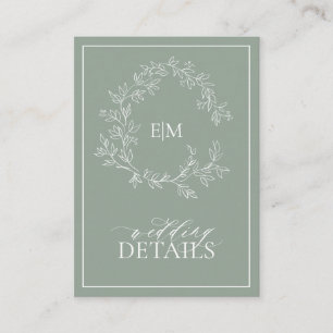 Sage Green Leafy Crest Monogram Wedding Enclosure Card