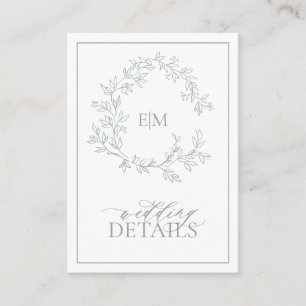 Sage Green Leafy Crest Monogram Wedding Enclosure  Card