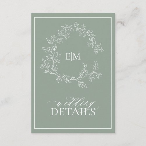 Sage Green Leafy Crest Monogram Wedding Enclosure Card