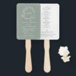 Sage Green Leafy Crest Monogram Wedding Program Hand Fan<br><div class="desc">We're loving this trendy, modern sage green wedding ceremony program hand fan! Simple, elegant, and oh-so-pretty, it features a hand drawn leafy wreath encircling a modern wedding monogram. It is personalized in elegant typography, and accented with hand-lettered calligraphy. Finally, it is trimmed in a delicate frame. To make advanced changes,...</div>