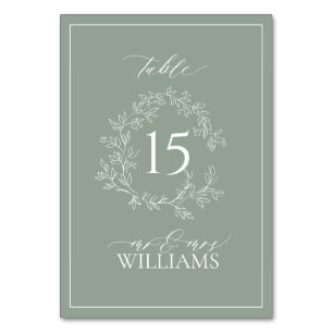 Sage Green Leafy Crest Monogram Wedding Table Numb Table Number