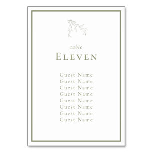 Sage Green Leaves and Berries Table Seating Chart Table Number