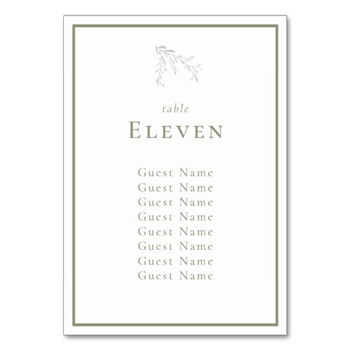 Sage Green Leaves and Berries Table Seating Chart  Table Number