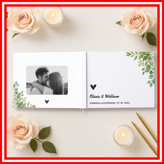 Sage Green Leaves Greenery Floral Wedding Guest Book (Creator Uploaded)